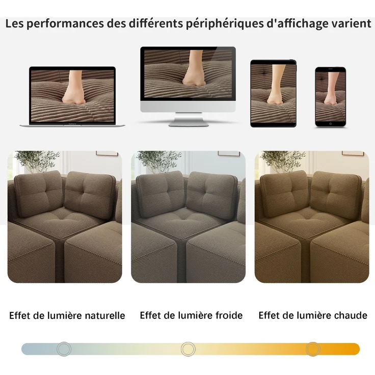 U-förmiges Sofa mit 1 Fußhocker mit Cordbezug und beweglicher Fußauflage, rahmenfreie Lounge-Couch mit breiten Armlehnen ohne Montage, Braun – Bild 17