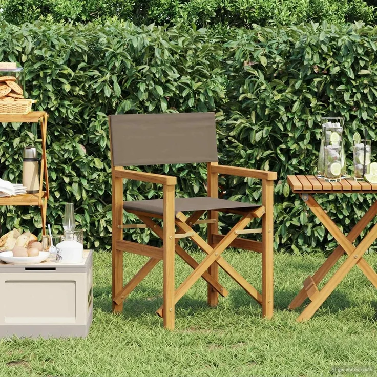 vidaXL Regiestuhl Braun und Taupe Massives Teakholz 42032675 – Bild 1
