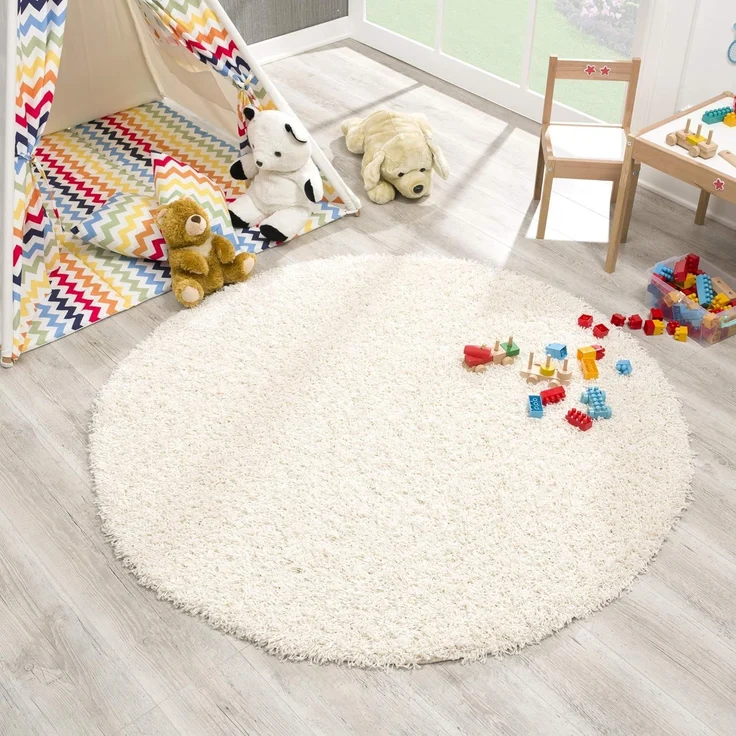 SANAT Teppich Rund - Creme Hochflor, Langflor Modern Teppiche fürs Wohnzimmer, Schlafzimmer, Esszimmer oder Kinderzimmer, Größe: 150x150 cm – Bild 3