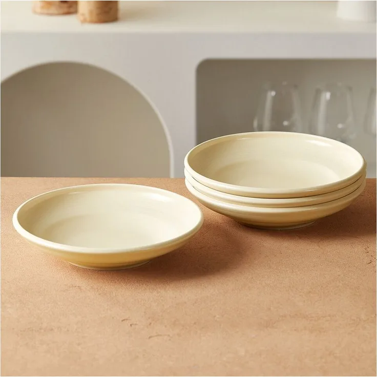 JIWOO Suppenteller 4er Ø22cm, Speiseteller Pastateller Salatteller Dessertteller Plate, (4 St), Keramik Tellerset Weiß mikrowellen- und spülmaschinenfest Ø21,2 cm