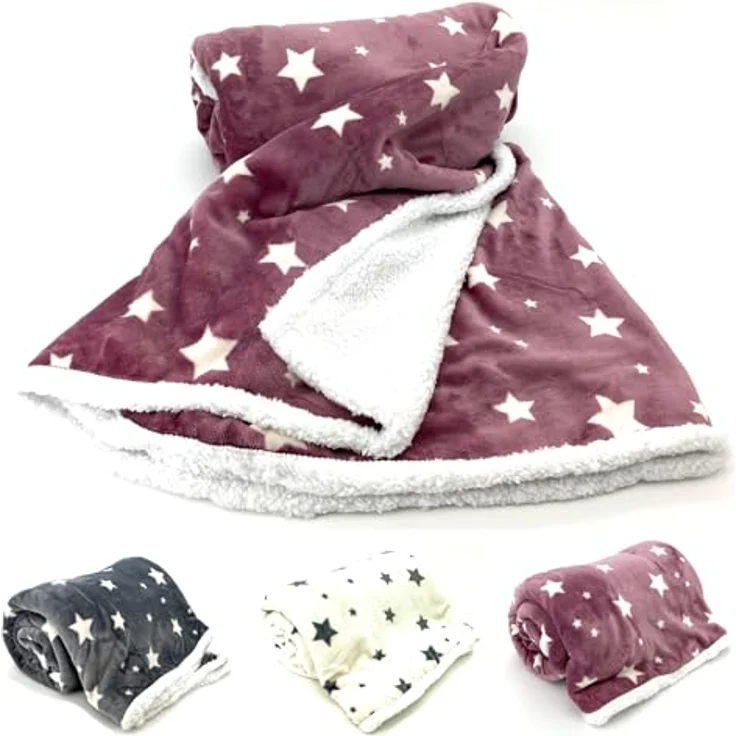 Wohndecke Soft Flanell Sterne Kuscheldecke mit Sherpa Fell, heimtexland, Sofadecke 150x200 I extra dick I warm I kuschelig weich – Bild 2