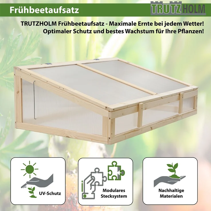 Baumarktplus Frühbeetaufsatz aus Holz, Gewächshaus für Hochbeet, natur, 120x80cm – Bild 2