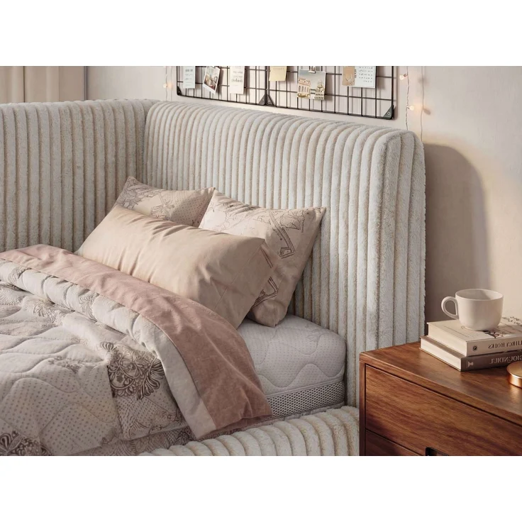 Jugendbett 90x200 cm TILVO mit Bettkasten, Polsterbett, Jugendzimmer, Lattenrost und gepolstertem Kopfteil, Multipocket Matratze - Beige Cord - Rechts - ELORI LUX – Bild 5