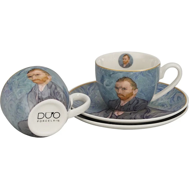 DUO ART GALLERY 2er-Set Espressotasse mit Untertasse PORTRAIT OF Van Gogh, New Bone China Porzellan – Bild 3