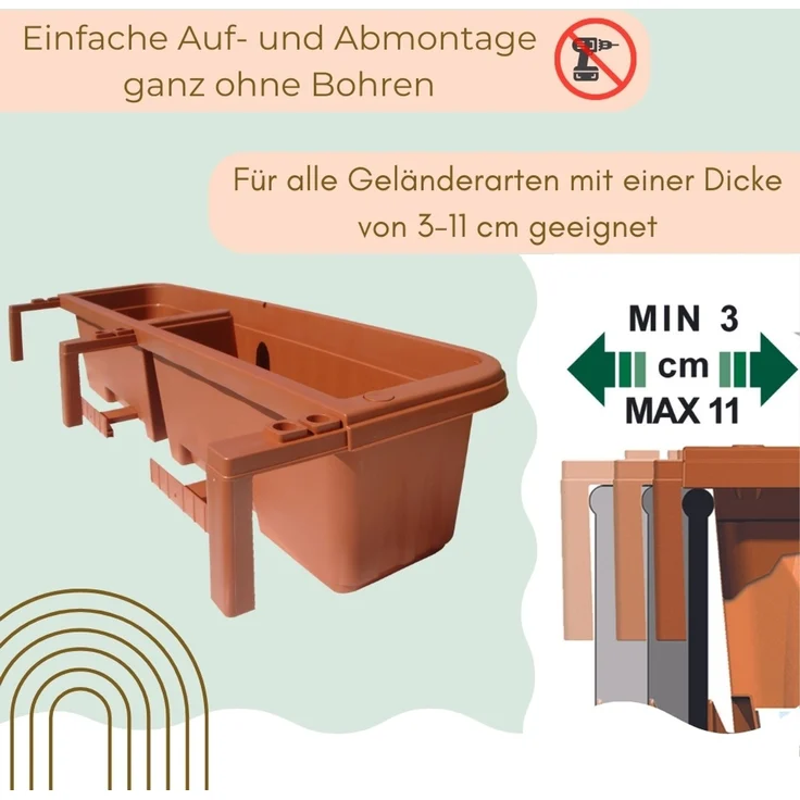 GarPet Balkonkasten 2er Set Blumenkasten Balkon 80 cm Balkonkasten mit Halterung – Bild 4