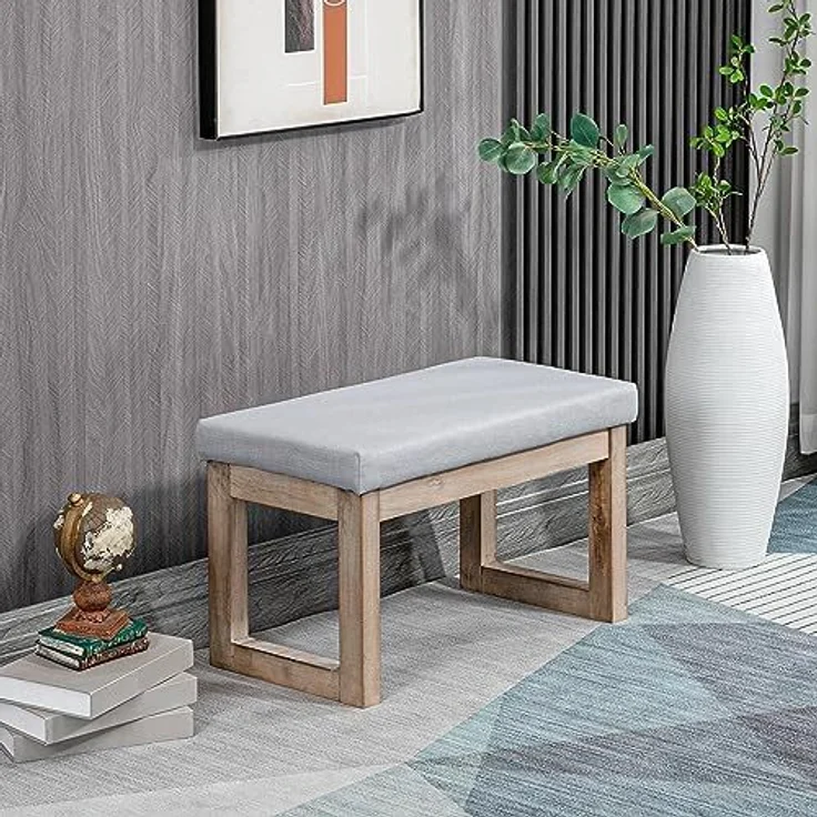 HOMCOM Fußhocker Polsterhocker mit Leinenoptik, (Eingangbank, 1 St, Fußbank), Grau 68 x 38 x 42 cm – Bild 7
