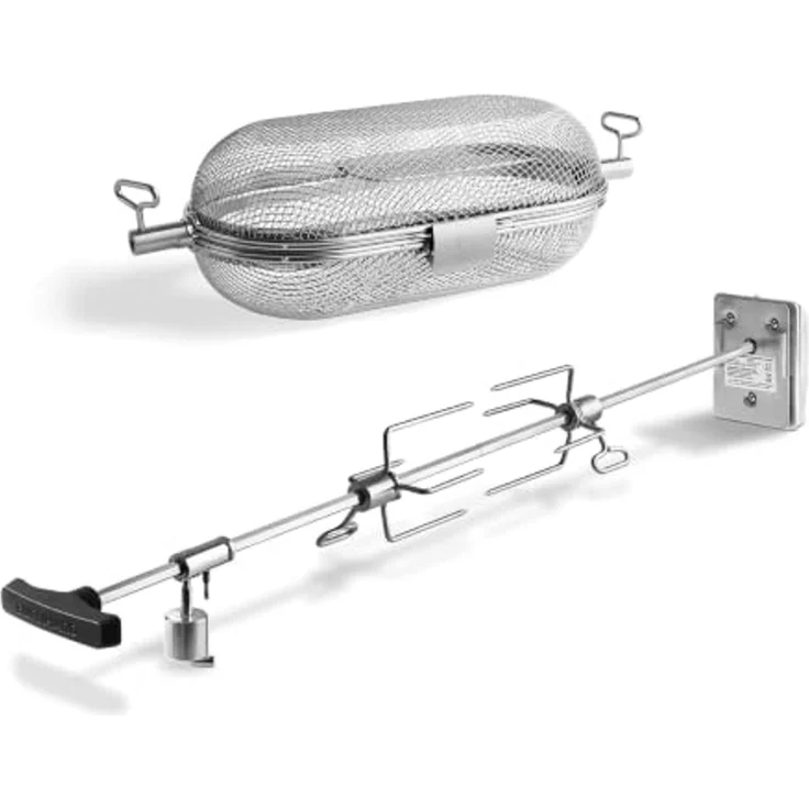 BURNHARD® Drehspieß-Set für Gasgrill, 2-teilig, 4 W Elektromotor, 2 U/Min, Edelstahl-Grillkorb, Sechskant-Stangen, automatischer Richtungswechsel, spülmaschinenfest – EARL Serie - Multi-Color - #945784 – Bild 1