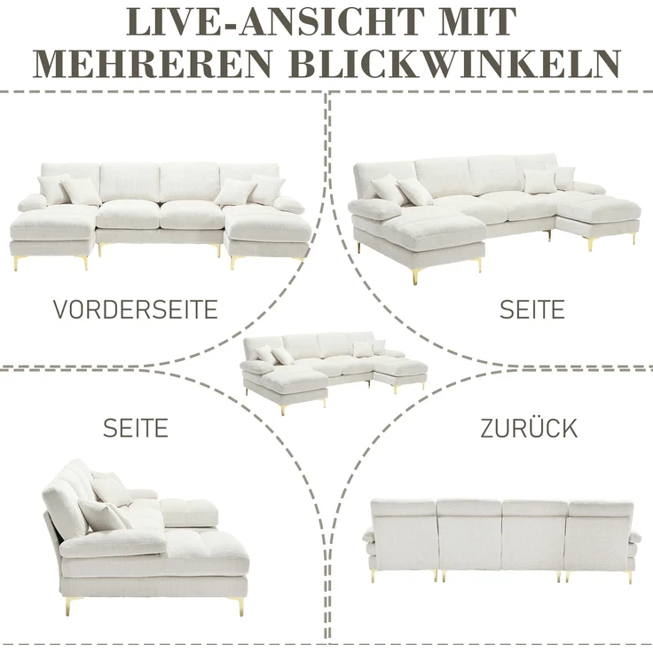 LVHOM Loungesofa 272x136x88 cm, 4-6 Personen, 6-Sitzer Chenille U-Shape Sektionssofa/Modulares Sofaset/Schlafsofa/Ecksofa/Relaxliege – Bild 7