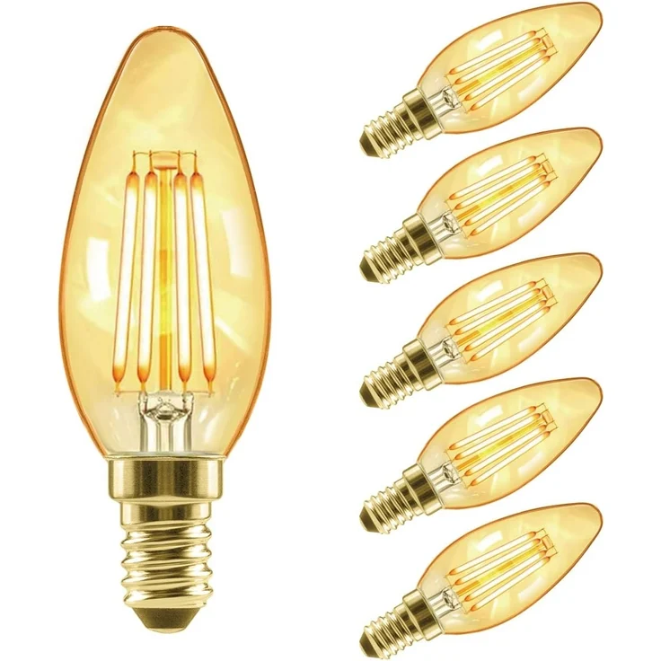 LVWIT Vintage Glühbirne E14 Kerzenlampe, 4W 410 Lumen ersetzt 40 Watt, 2500K Warmweiß für Kronleuchter Hänge Kristalllampe, nicht dimmbar, 3 Jahre Garantie, 6er Pack