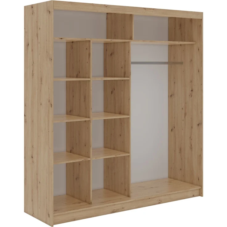 Schwebetürenschrank NAURU mit Lamellen-Optik, moderner Kleiderschrank, Breite 200 cm, inkl. Innenausstattung & Stauraum, Akustikpaneel-Design - Eiche Artisan und Schwarz – Bild 4