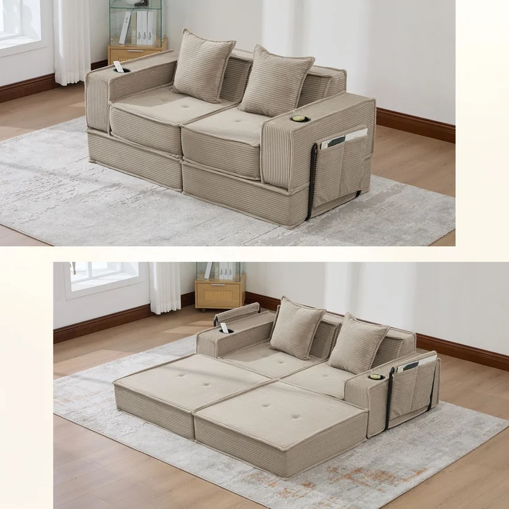 ZUBALIYA Schlafsofa 78x66 cm, mit Stauraum, mit Cordbezug, mit breiten Armlehnen, modular aufgebaut, mit Schaumstoffpolsterung – Bild 1