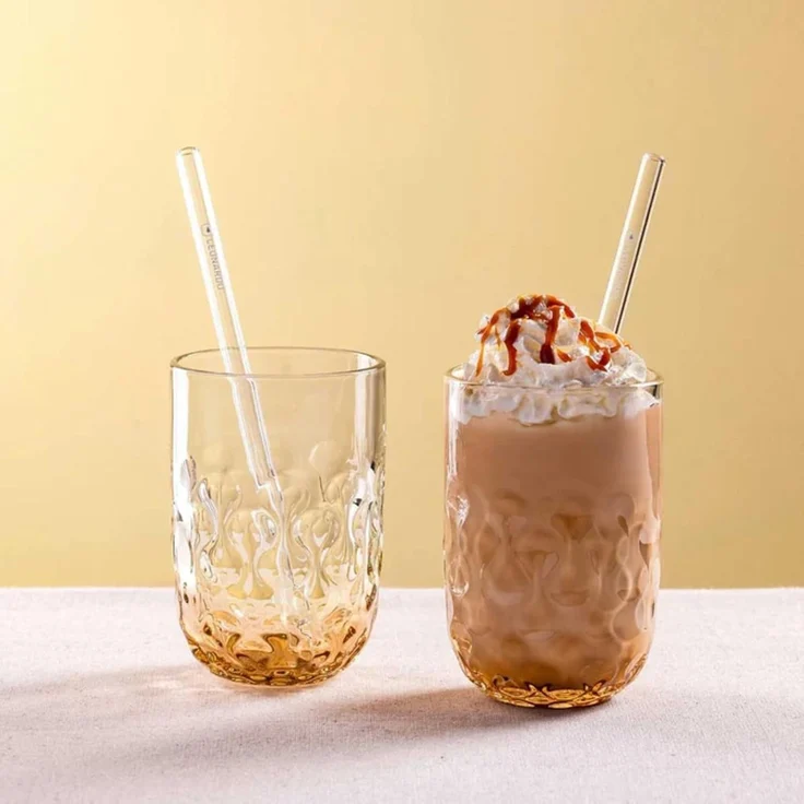 Leonardo GOCCE Caramel Macchiato Glas (2) 390 ml mit Glastrinkhalm 6er Set – Bild 2