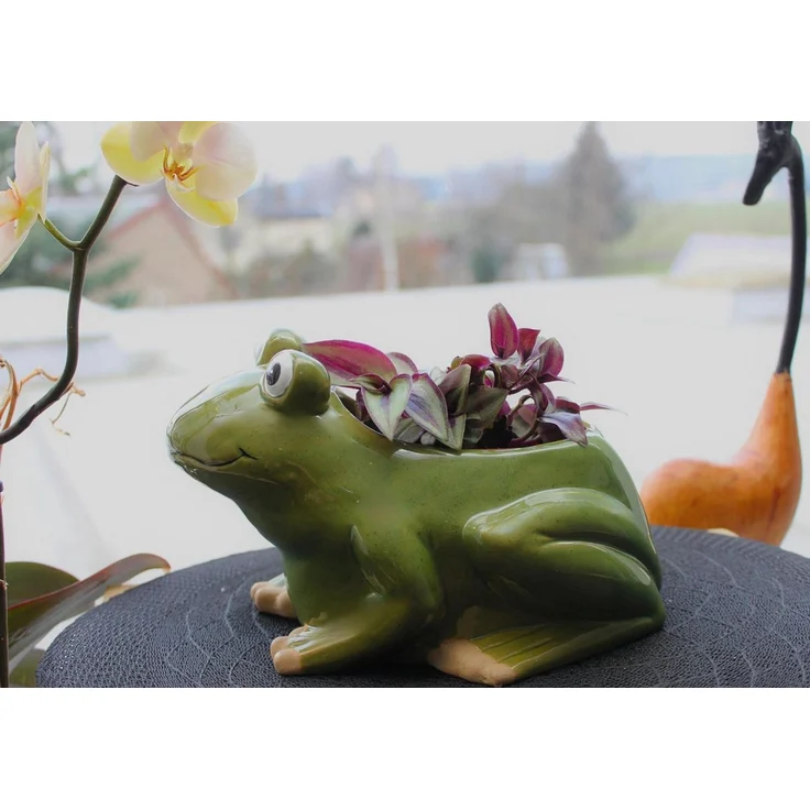 Dekohelden24 Übertopf Übertopf - Pflanztopf - Pflanzgefäß - Dekoschale aus Keramik (1 Stück, 1 St), Motiv: Frosch, - Maße L/B/H: ca. 22,5 x 17 x 14,5 cm – Bild 2