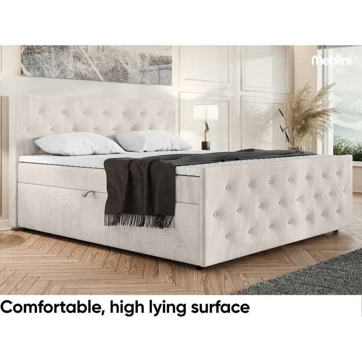 MEBLINI Boxspringbett PEDRO 180x200cm - H3P/Beige Samt - mit Bettkasten - Polsterbett - Doppelbett mit Topper & Taschenfederkern-Matratze – Bild 6