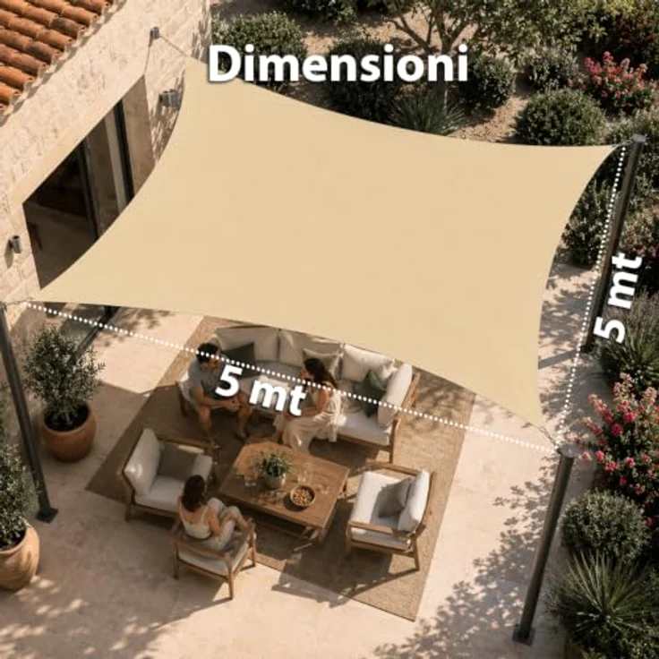 Sonnensegel mit UV-Schutz, atmungsaktiv, einfache Installation, wasserdicht, für Garten, Terrasse, Balkon, aus Polyester, 5 x 5 m – Bild 7