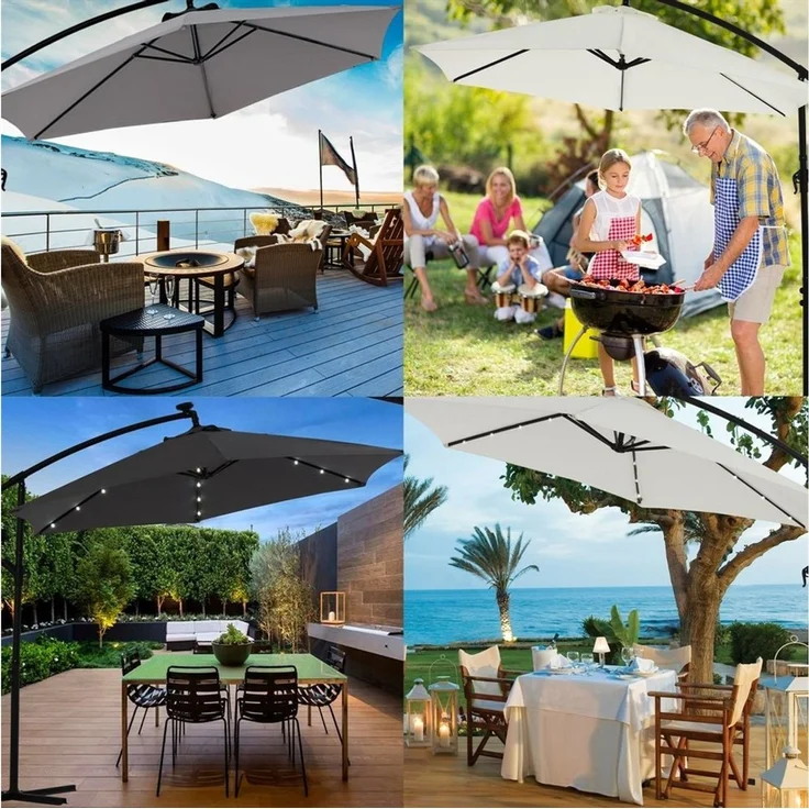 Feel2Home Sonnenschirm Sonnenschirm Kurbelschirm Ø350 Ampelschirm LED Balkon grau u. beige, LxB: 350,00x300 cm, Kein Set, Premium-Sonnenschirm, LED-Beleuchtung – Bild 2