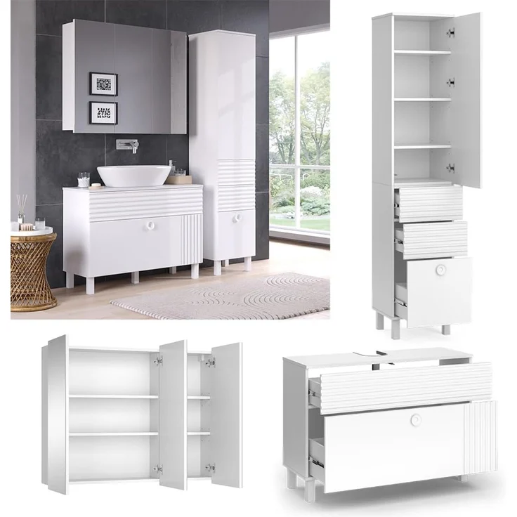 Badmöbel-Set Sola Weiß 3-teilig Vicco – Bild 4