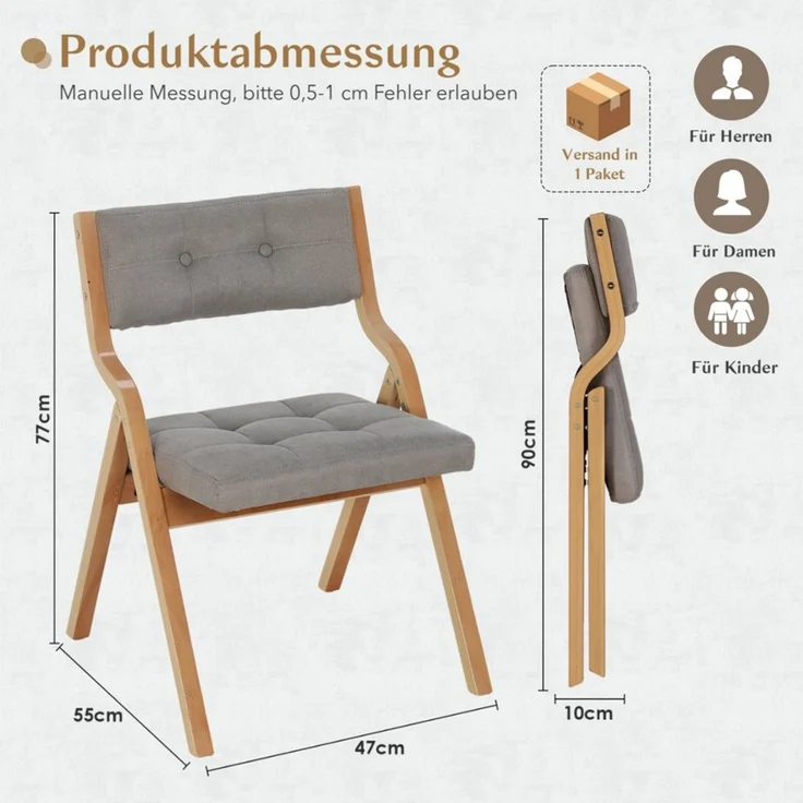 TLGREEN Klappstuhl,Küchenstuhl mit gepolstertem Sitz, (6 St), ergonomisch, platzsparend, rutschfest & stabil – Bild 2