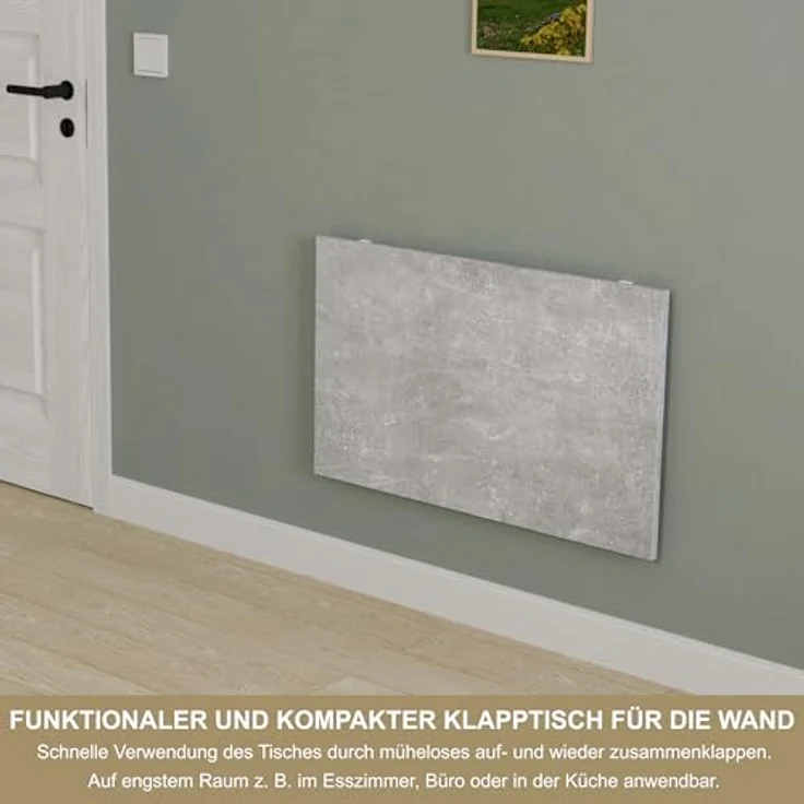 KDR Produktgestaltung Klapptisch 80x50 Wandklapptisch Esstisch Küchentisch Schreibtisch Wand Tisch, Beton – Bild 4