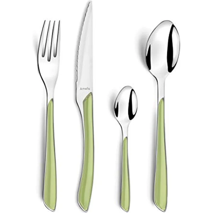 Amefa ECLAT Besteckset, 24-teilig, Besteck Set 6 Personen, Kunststoff Griffe in Pastellgrün, Spülmaschinenfest, Besteck aus rostfreiem Edelstahl – Bild 4