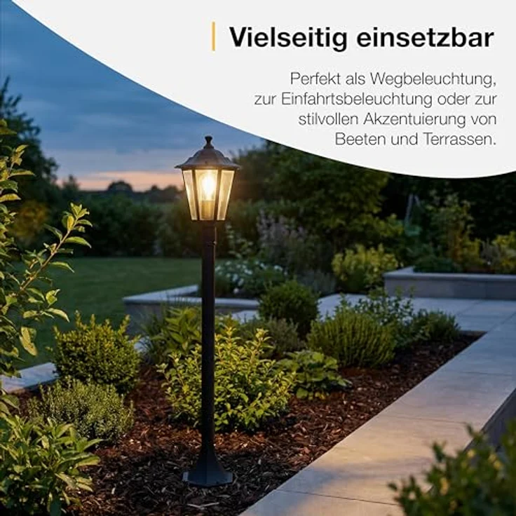 Brilliant spritzwassergeschützte Wegelampe - Standleuchte für den Außenbereich - Stehlampe mit 1x E27-Fassung für max. 40W - für den Garten aus Metall/Glas, in schwarz mit IP44-1m Höhe – Bild 8