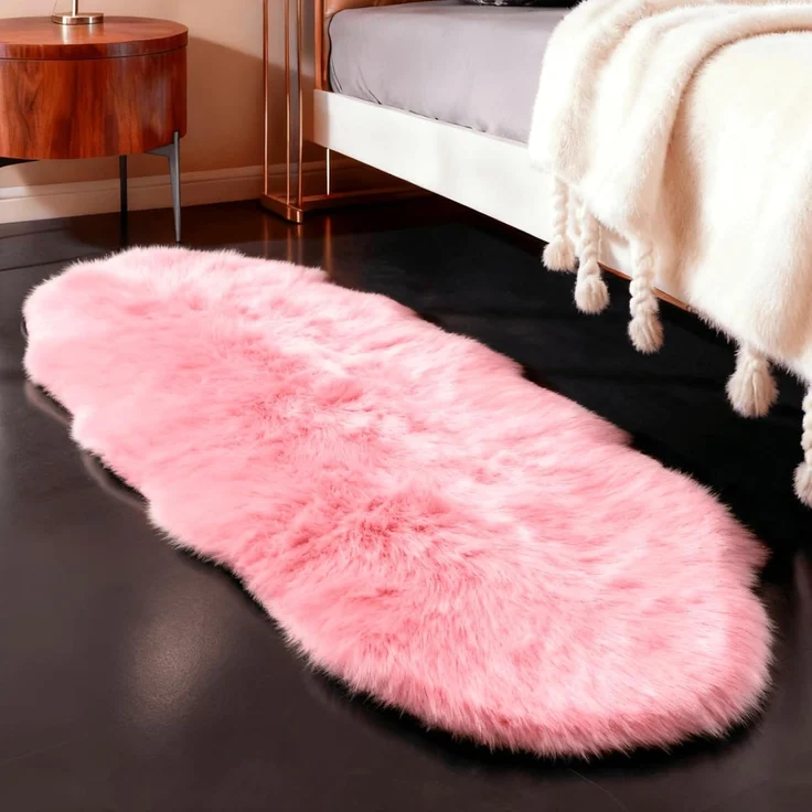 1 Stück Plüschteppich, flauschig, Nachttisch- & Schlafzimmer-Teppich, 40x60 cm, Rosa – Bild 2