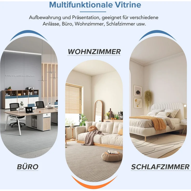 Schwarzer Hochglanz-Vitrinenschrank mit LED-Beleuchtung, 3 Glasfächer, 55*38*166cm, Vitrine, Stehschrank, Hochschrank, Lagerschrank--Schwarz--176.5x46x14.5cm--YOUDENOVA – Bild 9