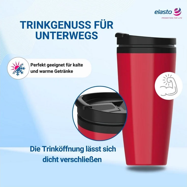 elasto Thermobecher 350ml doppelt isolierter Kaffeebecher To Go inklusive Deckel, Made in Germany, BPA-frei, 100% recyclebar, Heißgetränke, Teebecher – Bild 3