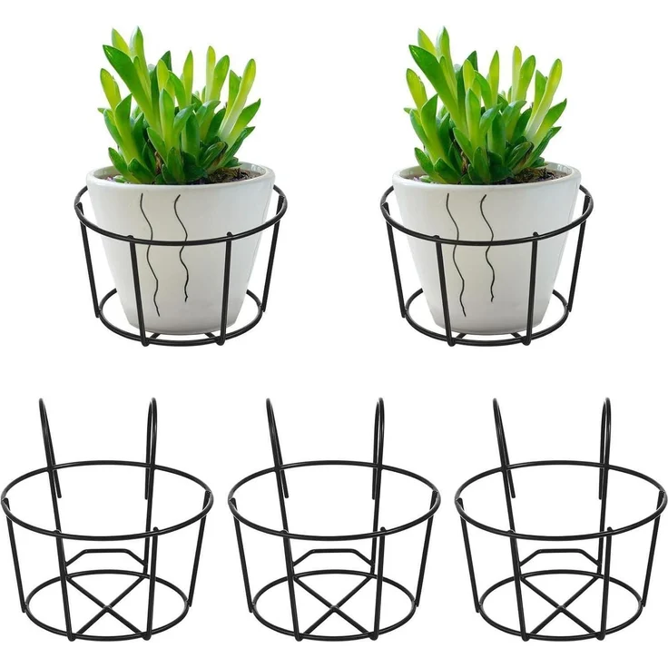 Balkon Blumen Topf Halter, 5 StüCk, Eisen, Platzsparend, Schwarz – Bild 1