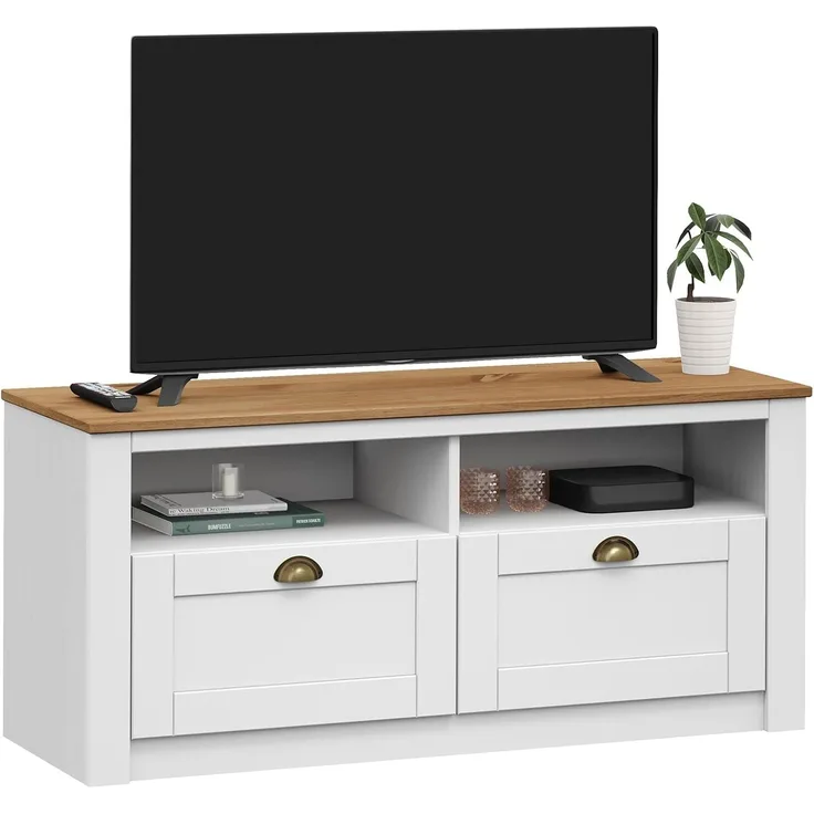IDIMEX Lowboard BOLTON, TV Lowboard aus Kiefer TV Bank mit 2 Schubladen und Muschelgriffen Mas