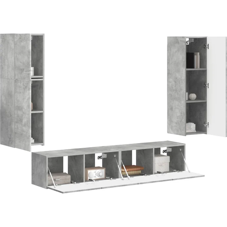 vidaXL TV-Schrankset Wandmontiert 4 pcs Beton Grau Holzwerkstoff 3409036 – Bild 3