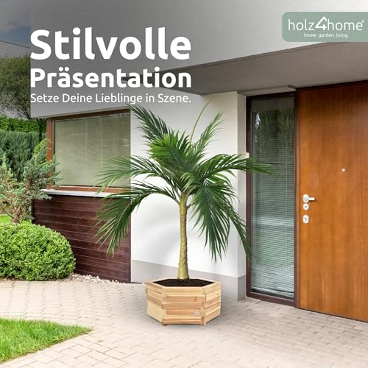 holz4home® Pflanzkübel 6-eckig aus Tannenholz I Outdoor Blumenkübel für Garten Balkon, inkl. Gartenhandschuhe & Vlies – Bild 3