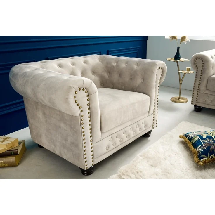 riess-ambiente Sessel CHESTERFIELD 110cm champagner (Einzelartikel, 1-St), Wohnzimmer · Samt · mit Armlehne · Federkern – Bild 4