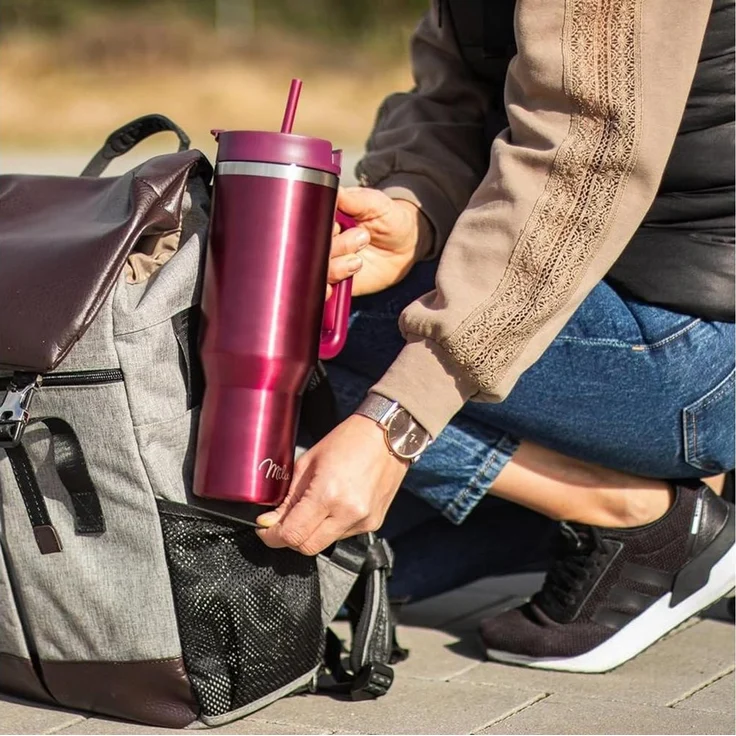 Milu Thermobecher Edelstahl Tumbler To Go 1200 ml, mit Strohhalm und Henkel – Bild 2
