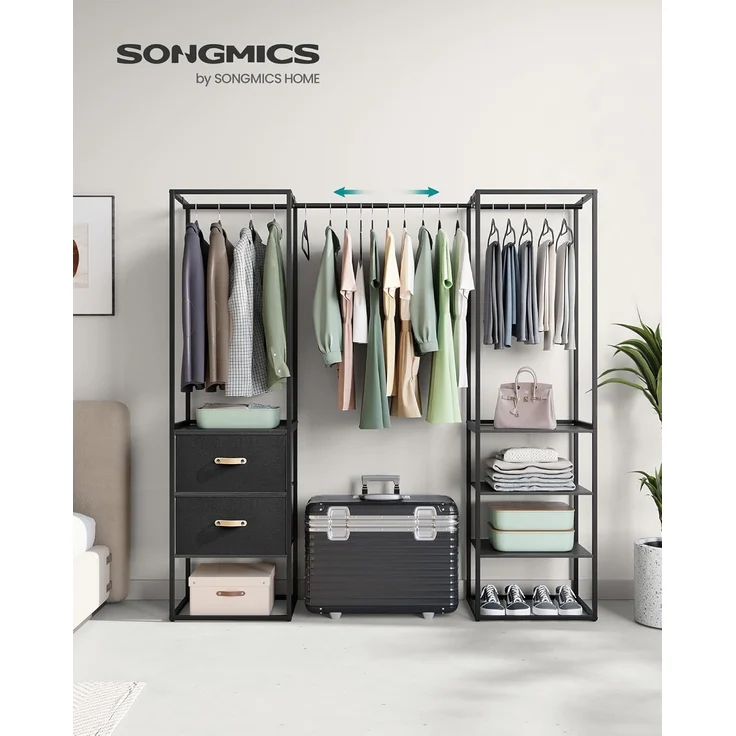 Songmics Kleiderschrank Kleiderständer hochbelastbar, 2 Schubladen, 4 Ablagen, schwarz – Bild 1
