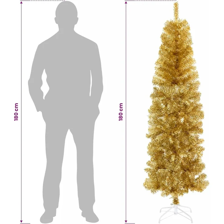 vidaXL Künstlicher schlanker Weihnachtsbaum 180 cm PVC und Stahl Gold 42055257 – Bild 4