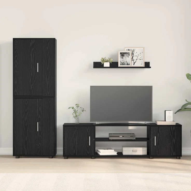 vidaXL TV-Schrankset 140 x 40 x 33 cm Schwarz Eichen-Optik 3397897 – Bild 4