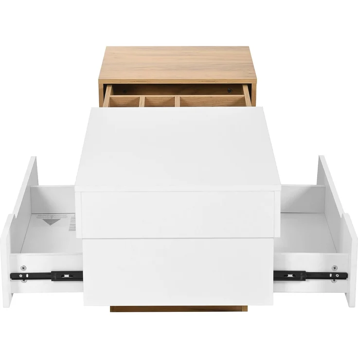 Couchtisch verschiebbar mit Stauraum 120x50 cm MDF Modern Wohnzimmer Tisch Weiß+Holzfarbe – Bild 9