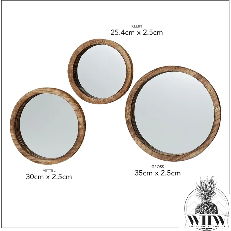 BOLTZE Spiegel Jones 3er Set, aus Holz, Rund, Braun, Landhaus Design – Bild 6