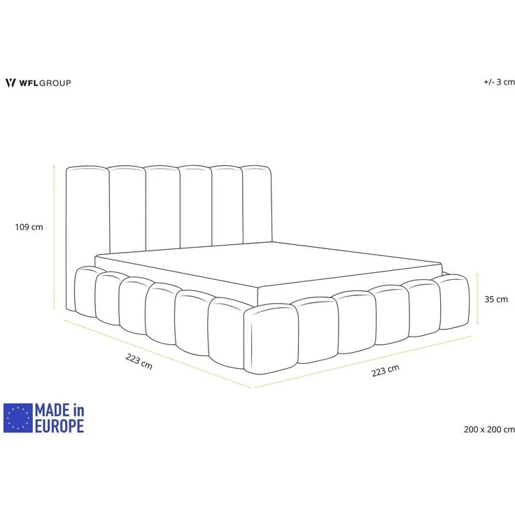 WFL GROUP Polsterbett Serenity mit Bettkasten und Lattenrost, Bettgestell, ohne Matratze (erhältlich in 5 Größen 120x200, 140x200, 160x200, 180x200, 200x200 cm), mit Stauraum, hohem Kopfteil, Boucle oder Samt Stoff, Made in EU