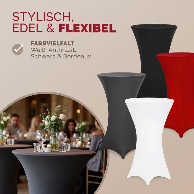 DETEX® Stehtischhusse 5er Set Anthrazit Grau 70-75cm Verstärkter Fußbereich 30°C Waschbar Stehtisch Hussen Stretch Bezug – Bild 6