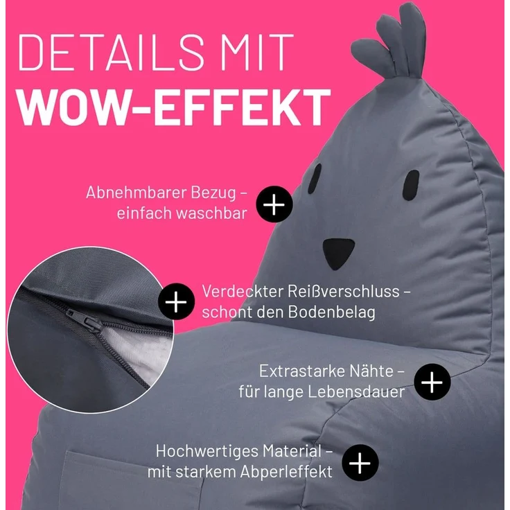 LUMALAND 'Animal Line Chicken' Kindersitzsack, indoor & outdoor, Polyester grau, 200 l – Bild 1