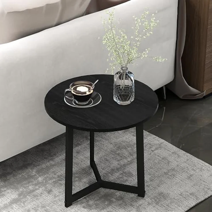 HOMCOM Couchtisch-Set, Schwarz, runde Form aus lackiertem Stahl und MDF, ø48x45 cm und ø40x40 cm, platzsparend und modern – Bild 7