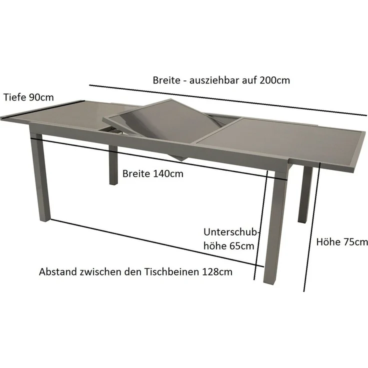 Ausziehtisch PISA 140/200x90 cm, Aluminium + Glas – Bild 2