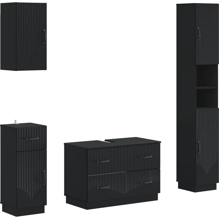 vidaXL 4-teiliges Badezimmer-Schrank-Set HOORN Schwarz Holzwerkstoff 3417955 – Bild 2