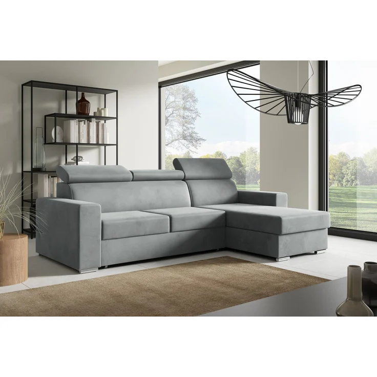 Ecksofa in L-Form NELA, L-förmige Eckcouch mit Schlaffunktion, ausziehbares Sofa, 1 Bettzeugbehälter, verstellbare Kopfstützen, (Monolith 85), 96x170 cm – Bild 2
