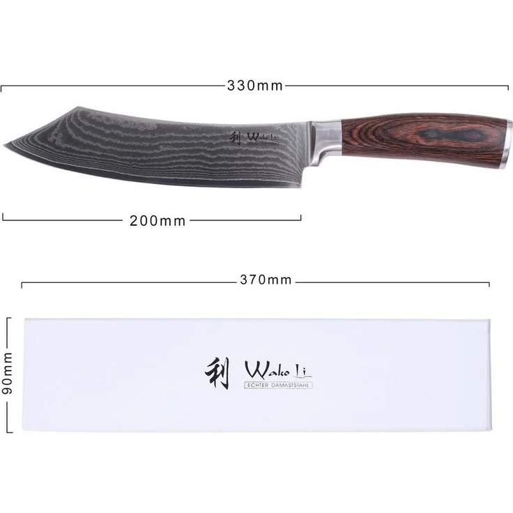 Wakoli Kochmesser Edib Damast BBQ- & Blockmesser I 20 cm Klinge I Pakkaholzgriff – Bild 3