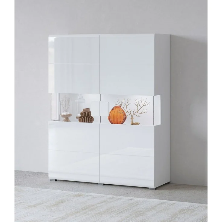 INOSIGN Highboard Toledo,Breite 121,5 cm, trendige Hochkommode mit 2 Türen, Hochschrank mit Glas-Partien,stylische Hochglanzfronten – Bild 5