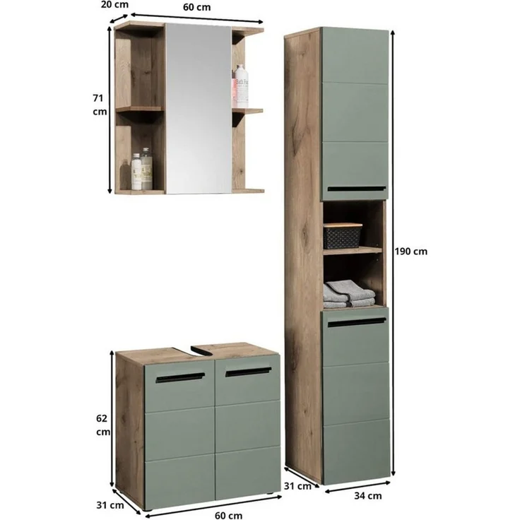 moebel-dich-auf Badezimmer-Set VALENCIA, (Hochschrank, Waschbeckenunterschrank, Spiegelschrank, MDF-Fronten tiefgezogen, Korpus melaminbeschichtet) – Bild 3