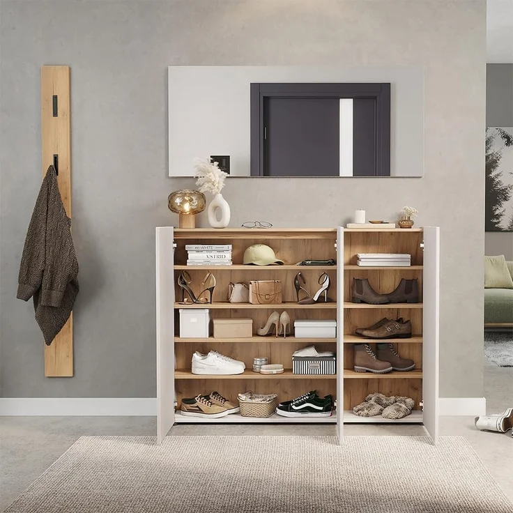 Lomadox Schuhschrank LAPUA-01 in Kaschmir und Eiche, 3-türig, ideal für schmale Flure – Bild 6